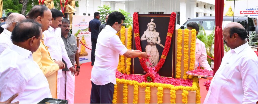 Stalin unveils statue of Rani Velu Nachiyar