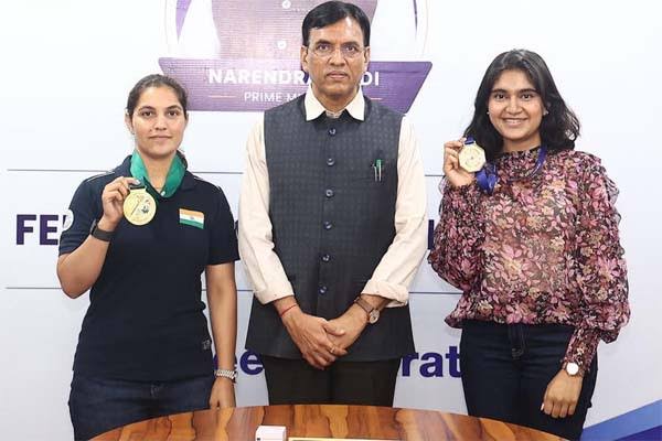 Mandaviya assures continued support to shooters Neeru & Esha