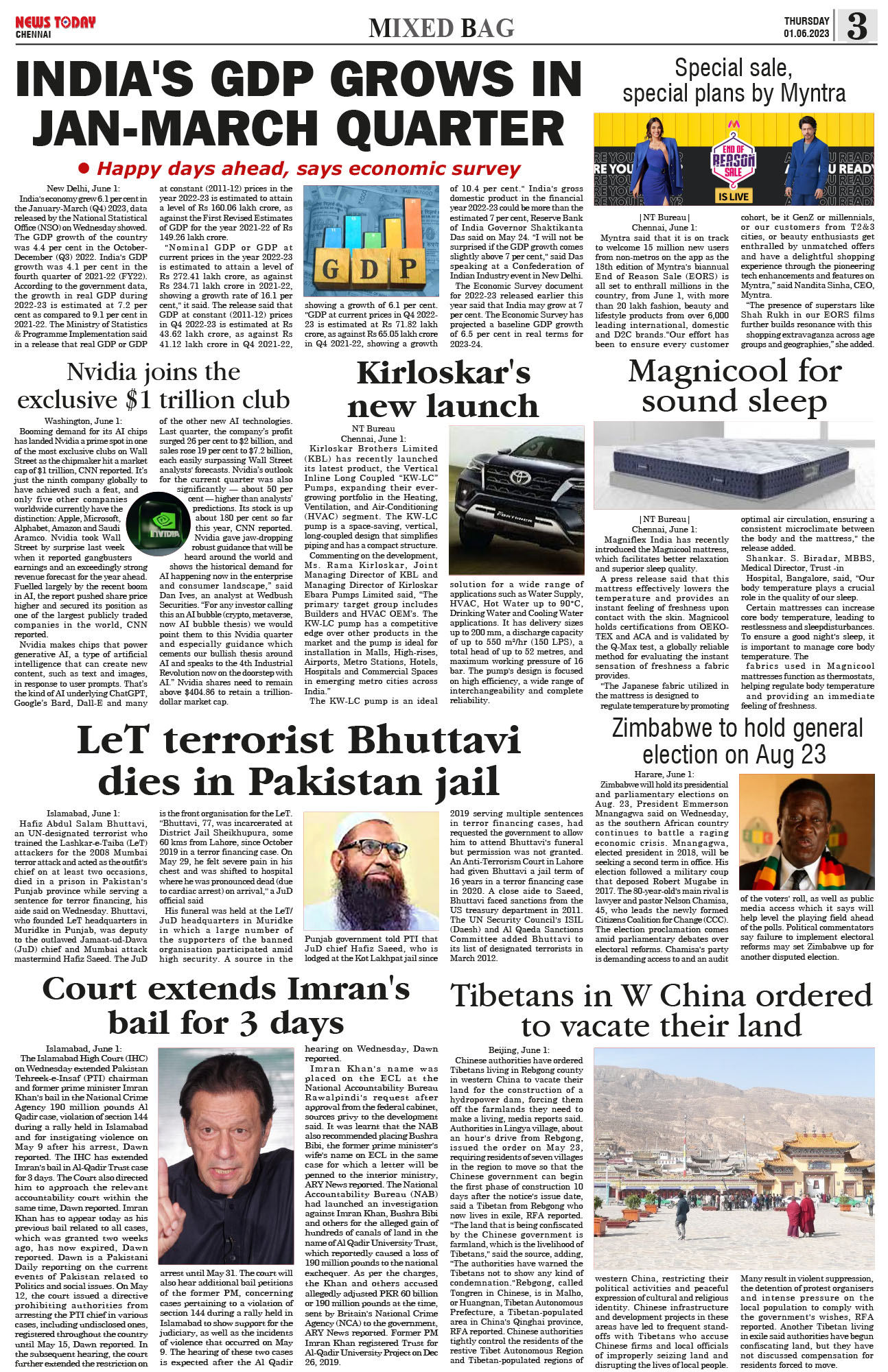 Epaper 1 June 2023 News Today First with the news