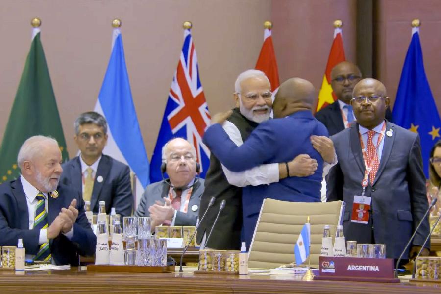 African Union chief Azali Assoumani hugs PM Modi after G20 permanent membership