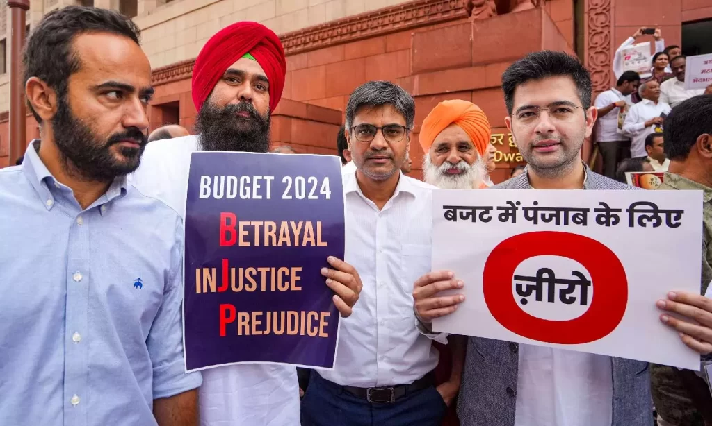 Union Budget: INDIA Bloc MPs stage protest