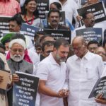 INDIA bloc parties protest against GST on insurance premiums