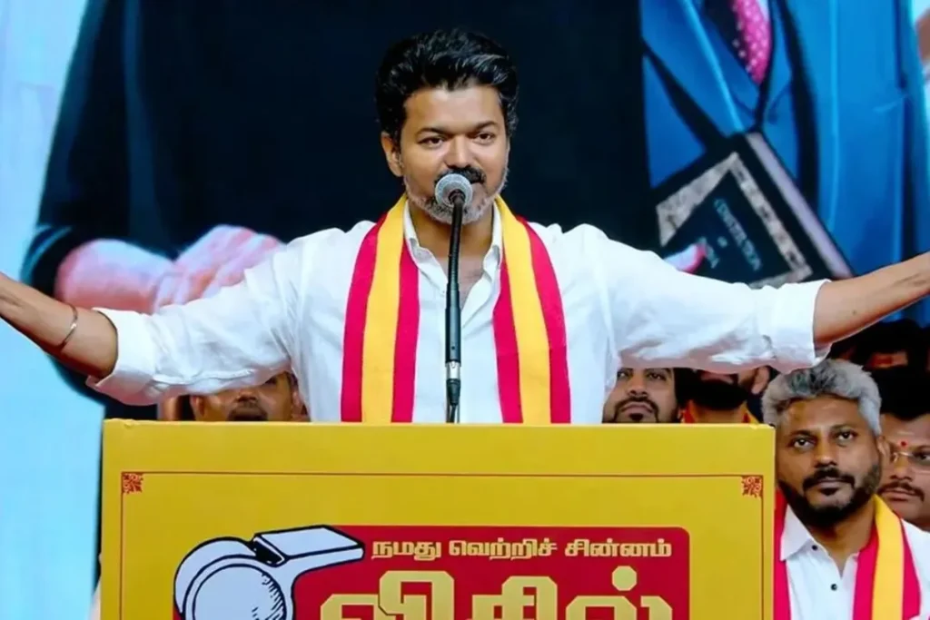 Perambur:TVK chief Vijay holds door-to-door campaign